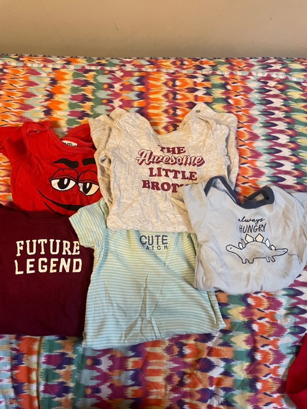 Assorted Kids' One-Piece Bodysuits in Red, Gray, Light Blue, Burgundy, Mint